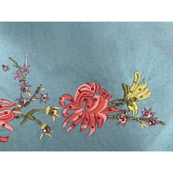 VINTAGE Ultra Dress Size 18W Blue Embroidered Floral Two-Piece Linen/Rayon Set - Picture 13 of 16